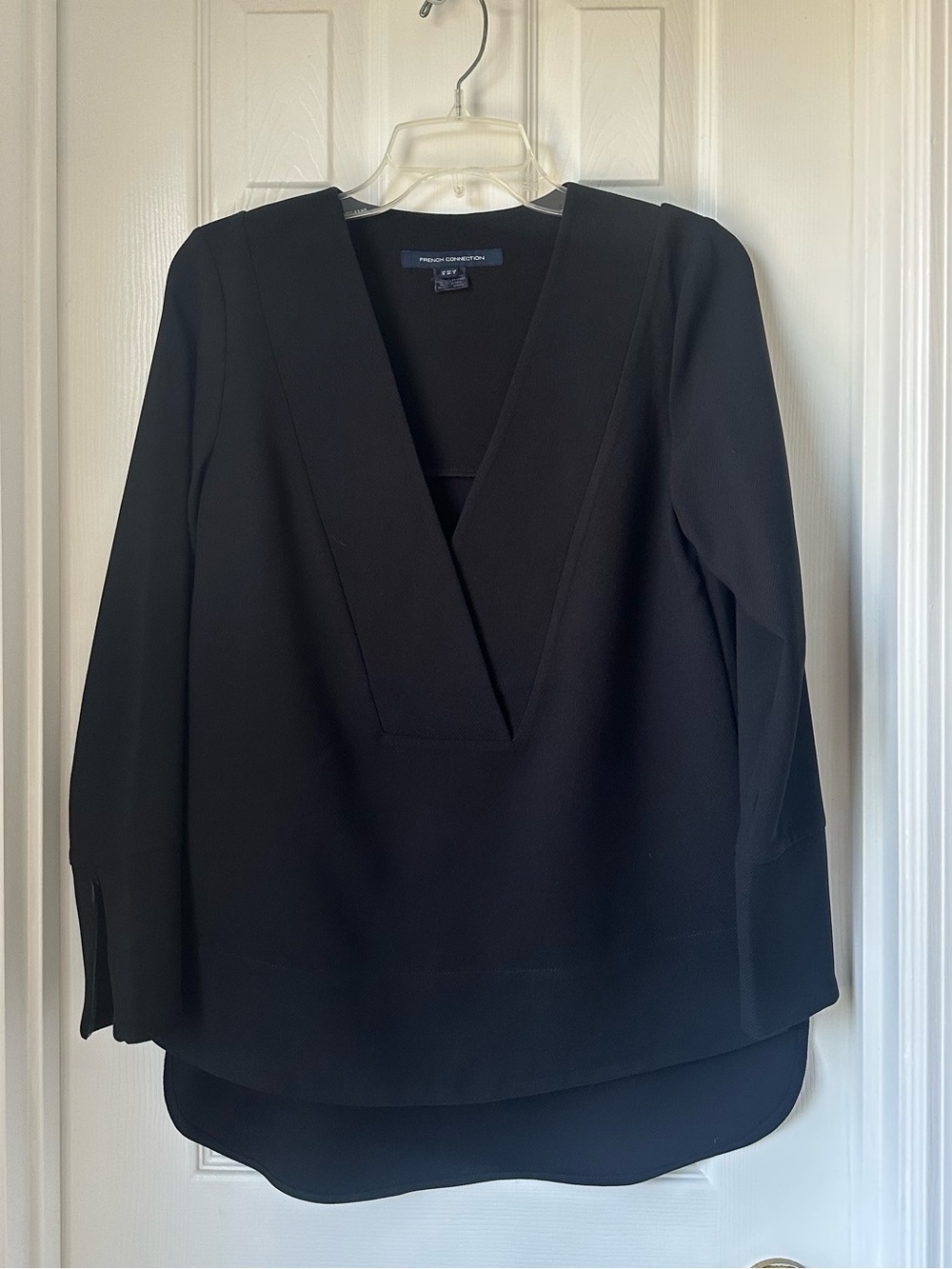 French Connection Black Deep V-Neck Long Sleeve Tunic